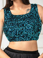 Amodini Designer Studio Women's Velvet Blue Sleeveless Blouse