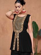 Sangria Embroidered A-line Kurta & Palazzo With Dupatta