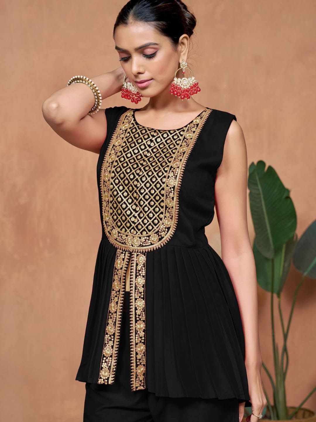 Sangria Embroidered A-line Kurta & Palazzo With Dupatta