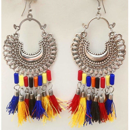 MS Fashion India Multi Color Glass Pearls And Silk Threads Chandbali Earrings