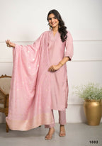 Festive Wear Ethnic Peach Viscose chanderi Stitched Suit With Dupatta - Nisha