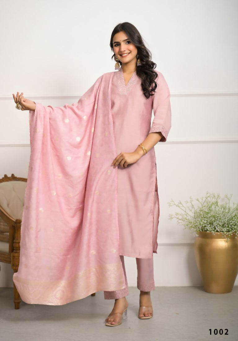 Festive Wear Ethnic Peach Viscose chanderi Stitched Suit With Dupatta - Nisha