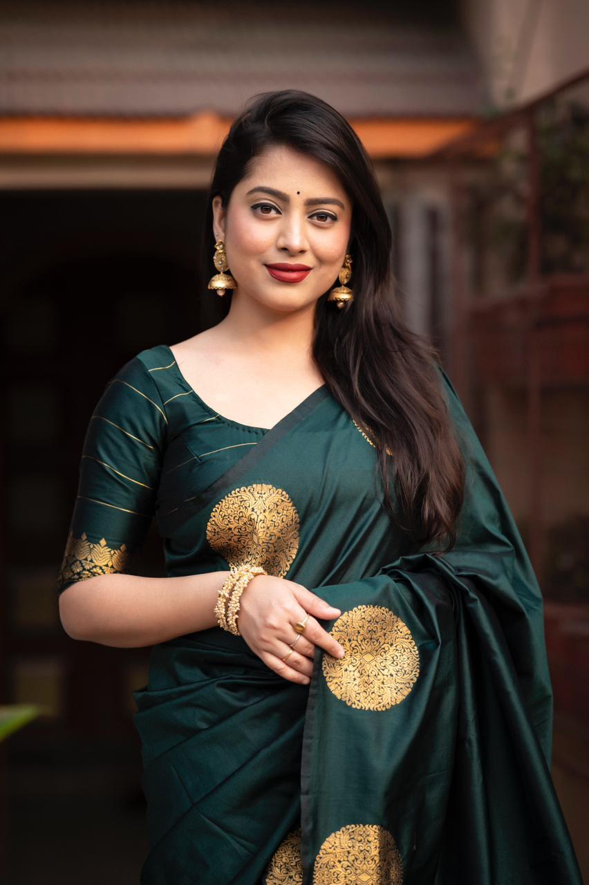 Green Silk Woven Saree with Unstitched Blouse - Hiral Fashion