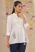 Juniper Women White Cotton Moss Embroidered A-Line Tunic - Distacart