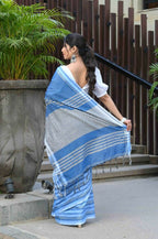 Beatitude Blue Cotton Tanchori Handloom Saree