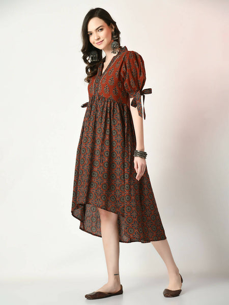Myshka Women's Rust Empire Printed Dress