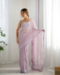 Georgette Designer Sequance Embroidery Work Party Wear Saree - Lavender