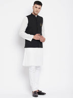 Even Apparels Black Pure Cotton Nehru Jacket With Eid Insignia PW668 - Distacart