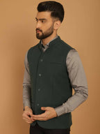 Even Apparels Pure Wool Nehru Jacket - Green