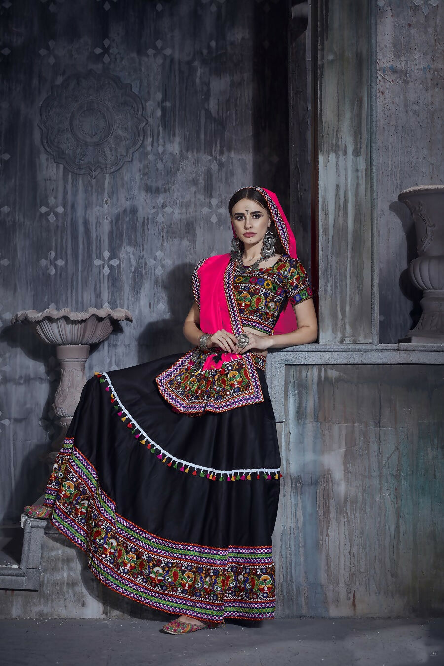 AI Fashion Black Art Silk Designer Navratri Lehenga Choli Collection