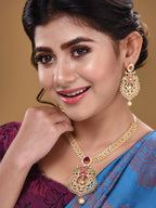 Saraf RS Jewellery Gold-Plated Green & Pink American Diamond Studded & Beaded Handcrafted Jewellery Set - Distacart