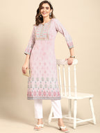 Sangria Women Pink Floral Embroidered Kurta