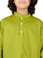 Sethukrishna Boys Green Solid Pure Cotton Kurta Set