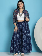 TAG 7 Plus Size Ethnic Motifs Block Printed Pure Cotton Flared Ethnic Palazzo