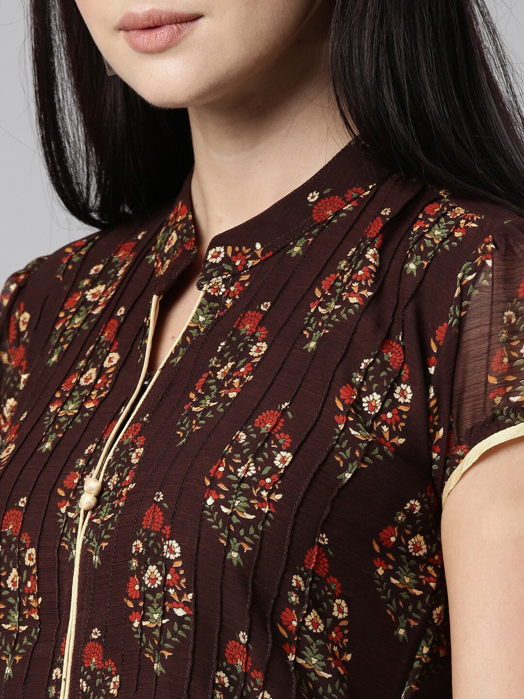 Souchii Women Brown & Red Floral Printed Block Print Kurta - Distacart