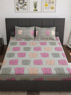 Story@home Beige & White Geometric Cotton 152 TC Queen Bedsheet With 2 Pillow Covers