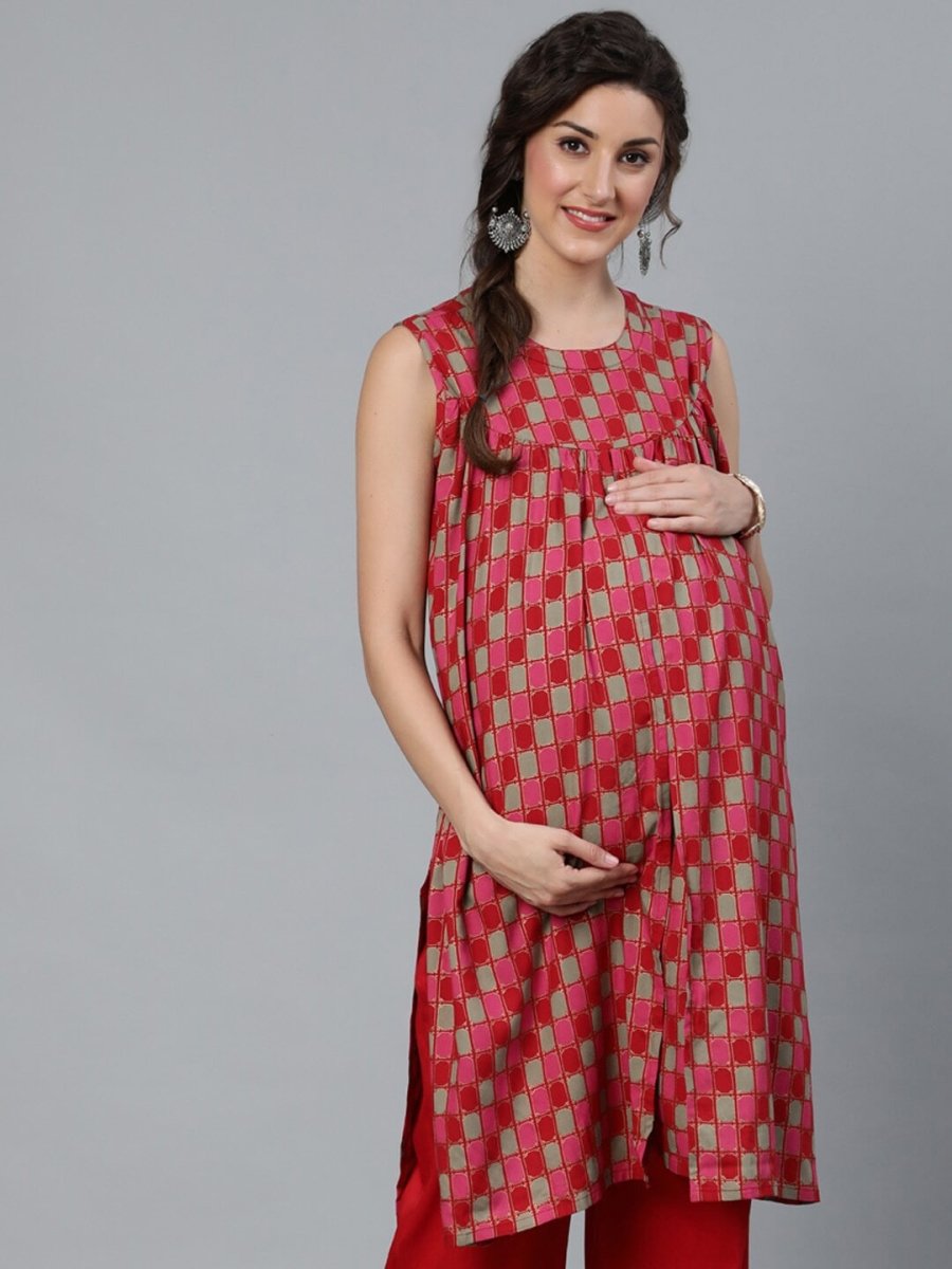 Aks Checked Maternity Kurta
