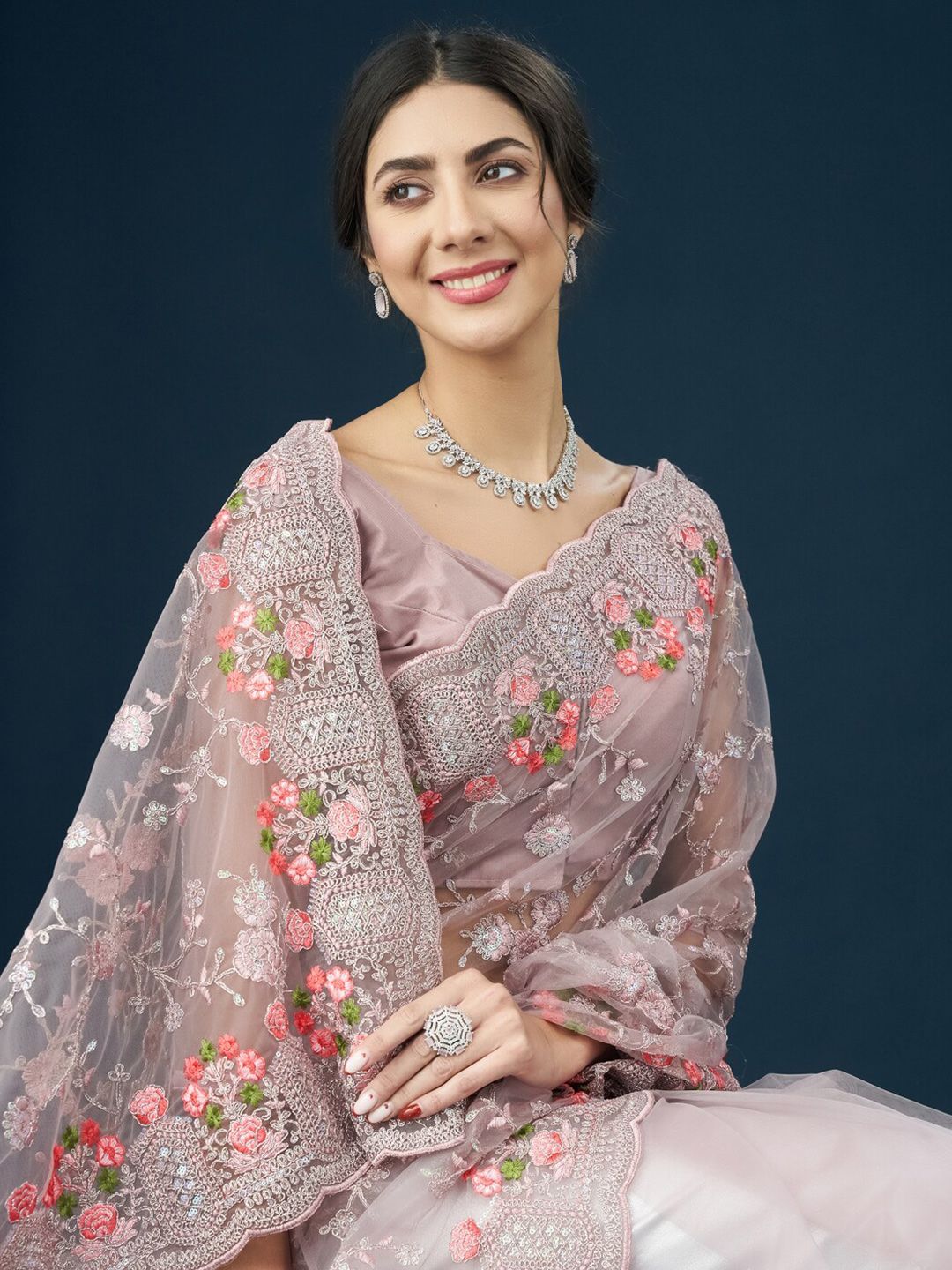 kasee Floral Embroidered Net Saree