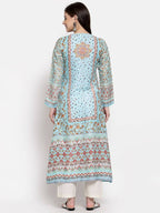 Myshka Women's Multi Cotton Printed Full Sleeve V Neck Casual Kurta