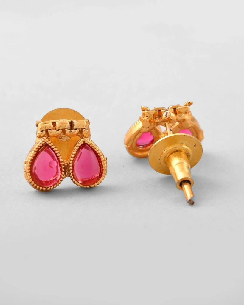 VOJ Gold-Polished Maroon Stone Studded Jewellery