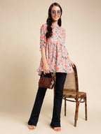 Orange Poly Rayon Digital Printed A-line Top - Tarini