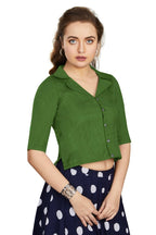 Aastha Fashion Women's Women's Green Art Silk Button Readymade Blouse