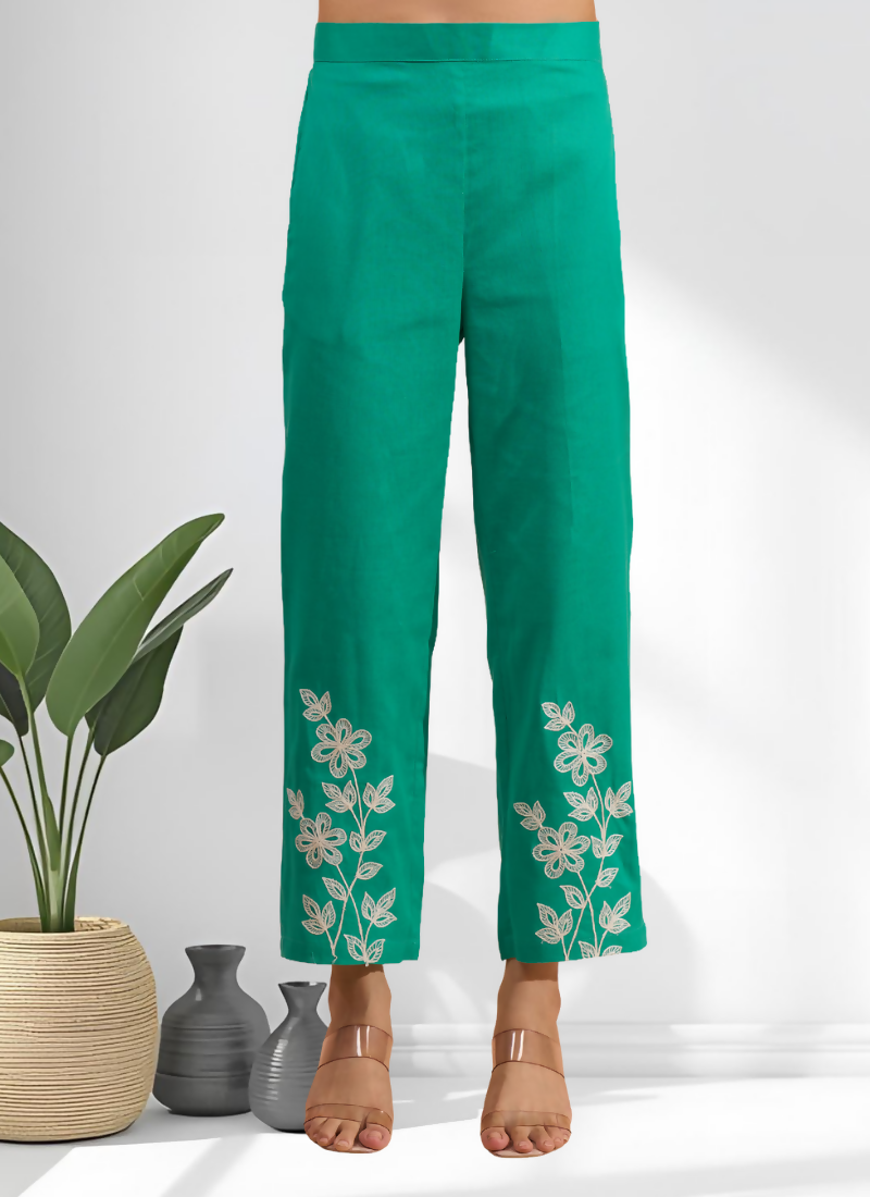 Joban Fashion Sea Green Cotton, Linen Embroidered Readymade Cord Set - Distacart