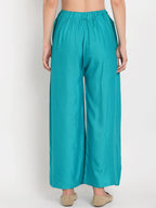 TAG 7 Women Pack Of 2 White & Teal Blue Solid Flared Palazzos