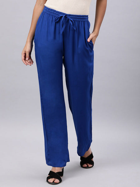 Souchii Women Blue Casual Drawstring Palazzos