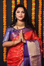 Jyoti Fashion Women's Red Kanjivaram Silk Zari Woven Saree with Blouse