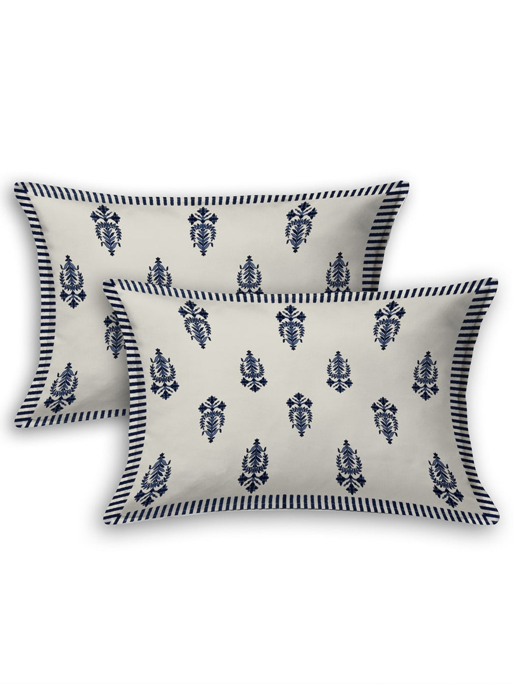 LIVING ROOTS White & Navy Blue Printed 210 TC Cotton 1 Extra Large Bedsheet with 2 Pillow Covers