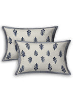 LIVING ROOTS White & Navy Blue Printed 210 TC Cotton 1 Extra Large Bedsheet with 2 Pillow Covers