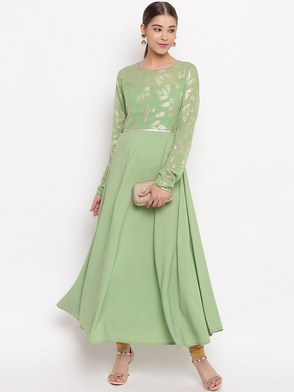 Janasya Green Printed Anarkali Kurta - Distacart