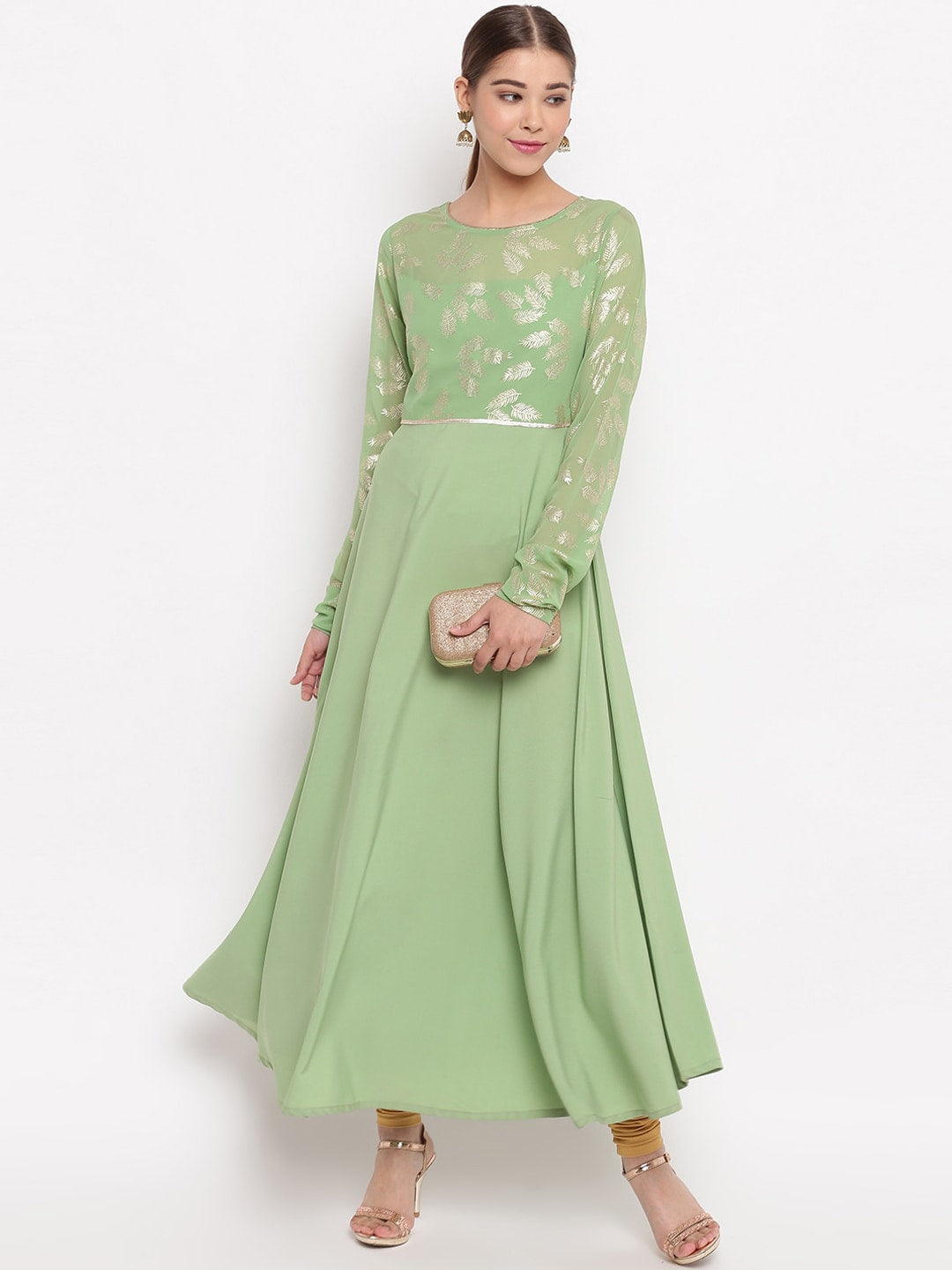 Janasya Green Printed Anarkali Kurta - Distacart