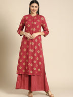 All About You Women Red Ethnic Motifs Printed Kurta with Palazzos