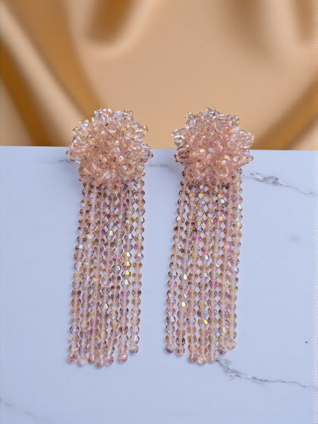 Inhanns Handmade Crystal Waterfall Earrings - Long - Baby Pink Big