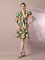 Myshka Women's Multi Printed Shirt Collar Fit and Flare Party Dress - Distacart