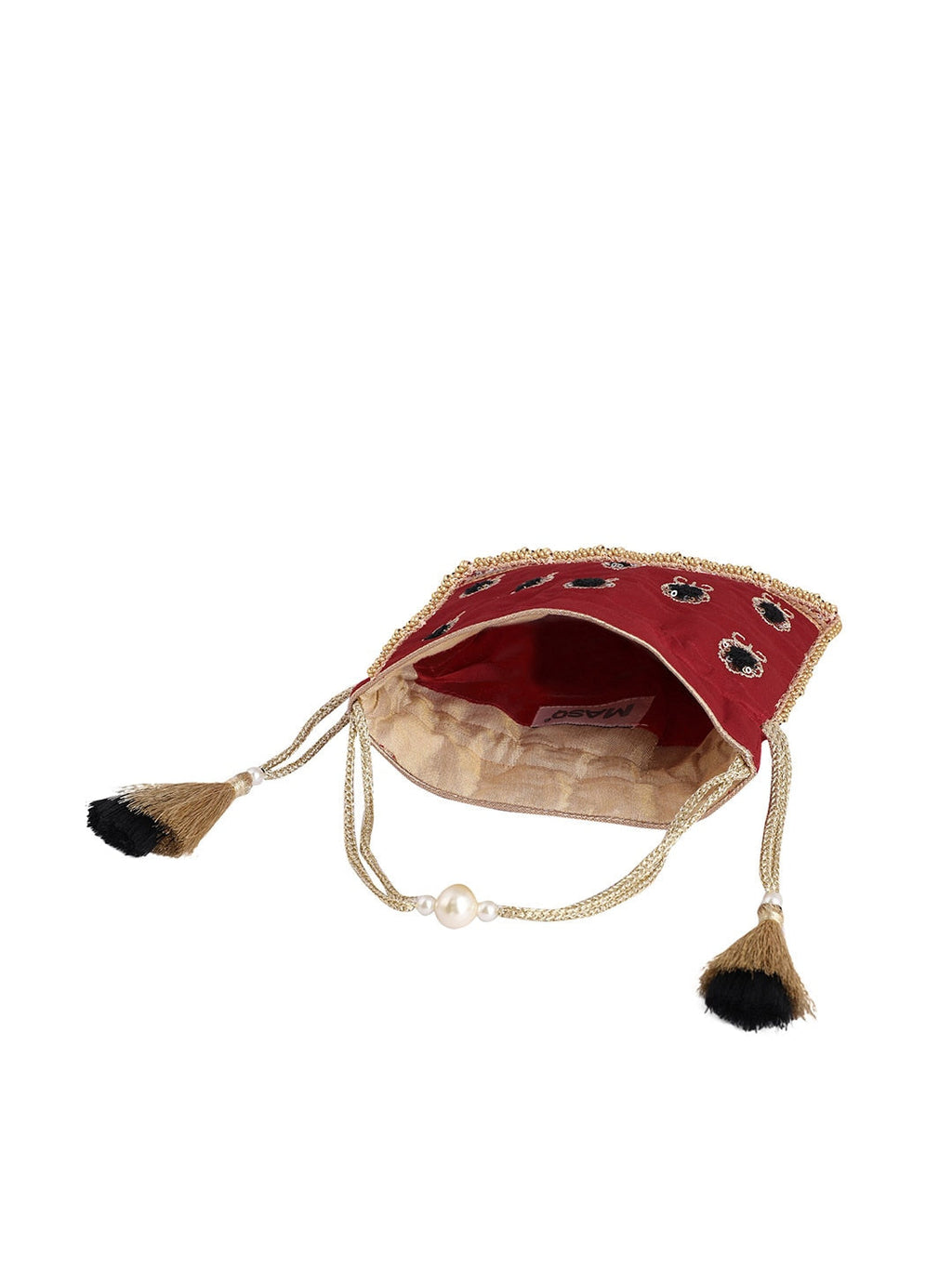 Masq Red & Black Embellished Embroidered Potli Clutch - Distacart