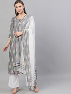 Aks Abstract Printed Pure Cotton Kurta with Palazzos & With Dupatta