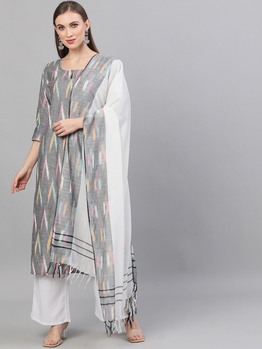 Aks Abstract Printed Pure Cotton Kurta with Palazzos & With Dupatta