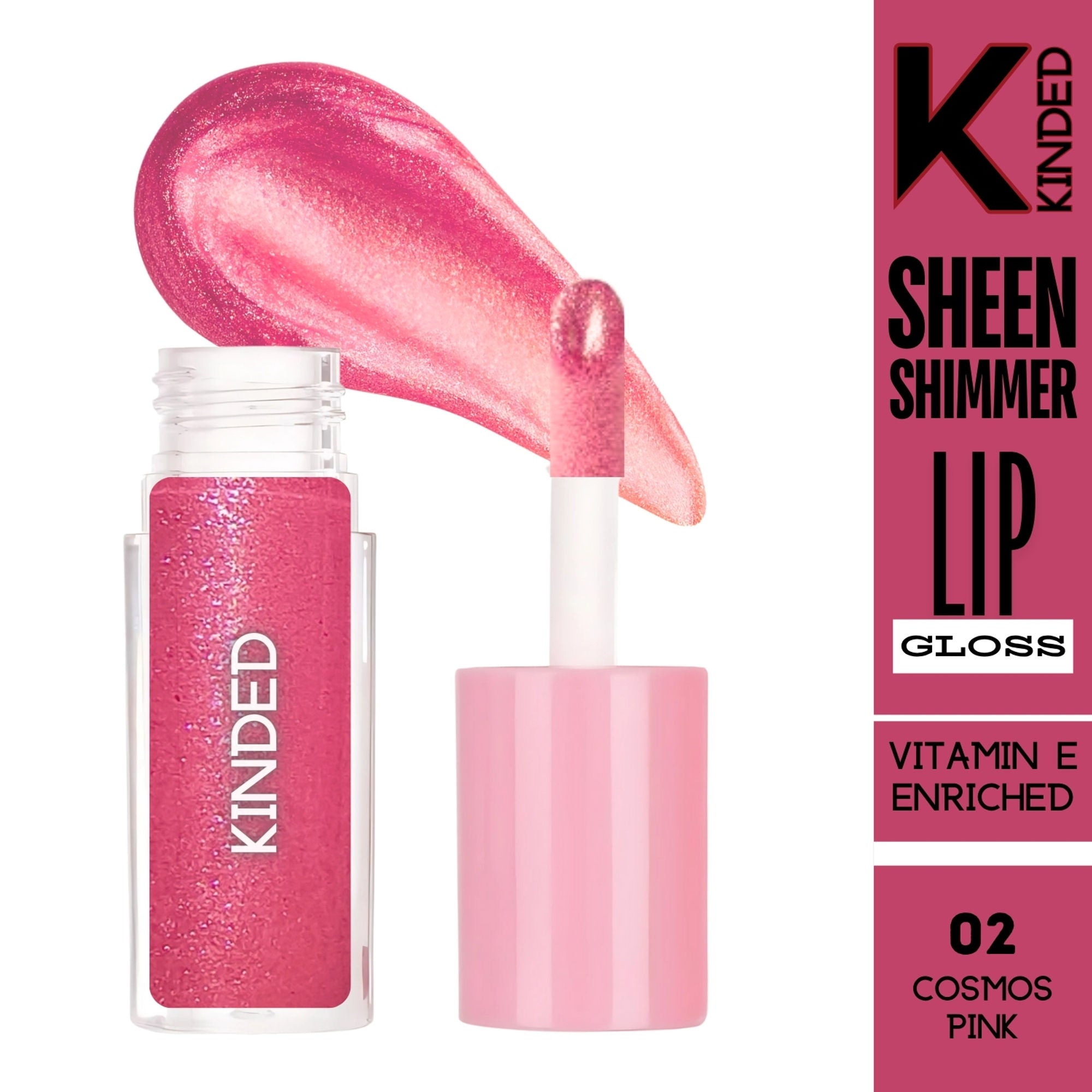 kinded sheen shimmer lip gloss 02 cosmos pink