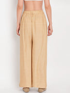 TAG 7 Women Beige Solid Straight Palazzos