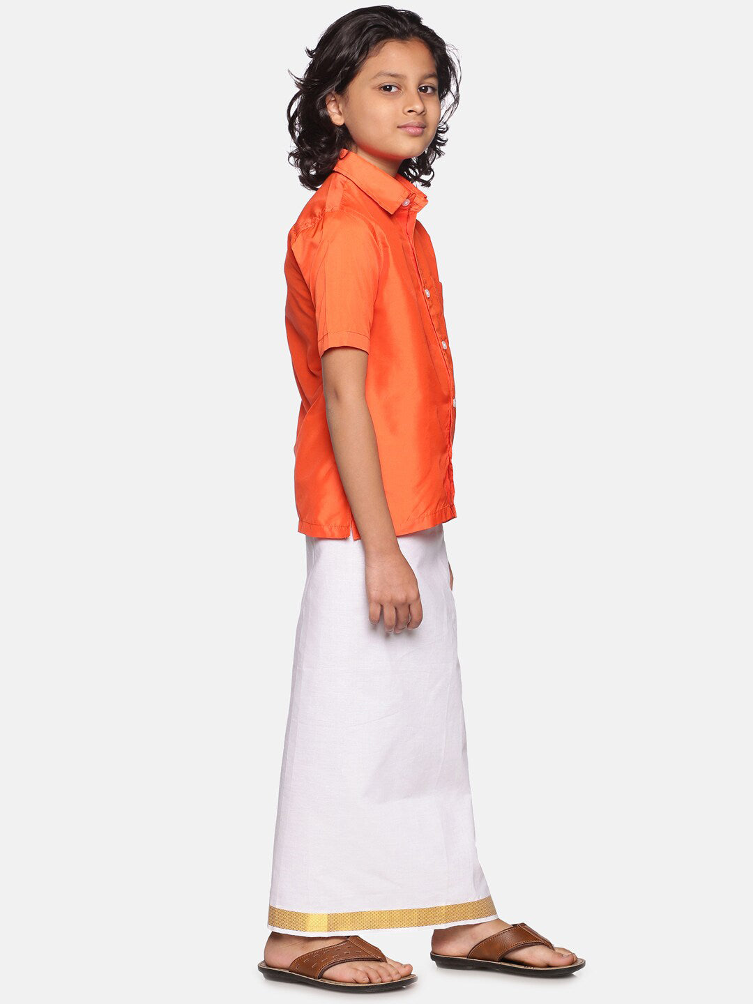 Sethukrishna Boys Orange & White Shirt with Dhoti