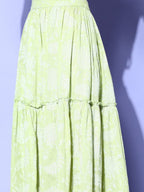 Ahalyaa Pure Cotton Green & White Printed Khari Print Ready to Wear Lehenga & Blouse With Dupatta