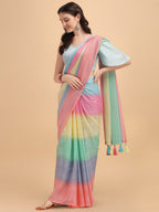 Sangria Blue & Pink Georgette Striped Zari Work Saree - Distacart