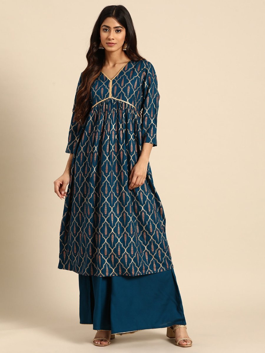 All About You Ethnic Motifs Foil Print Gotta Patti Detail Kurta with Palazzos