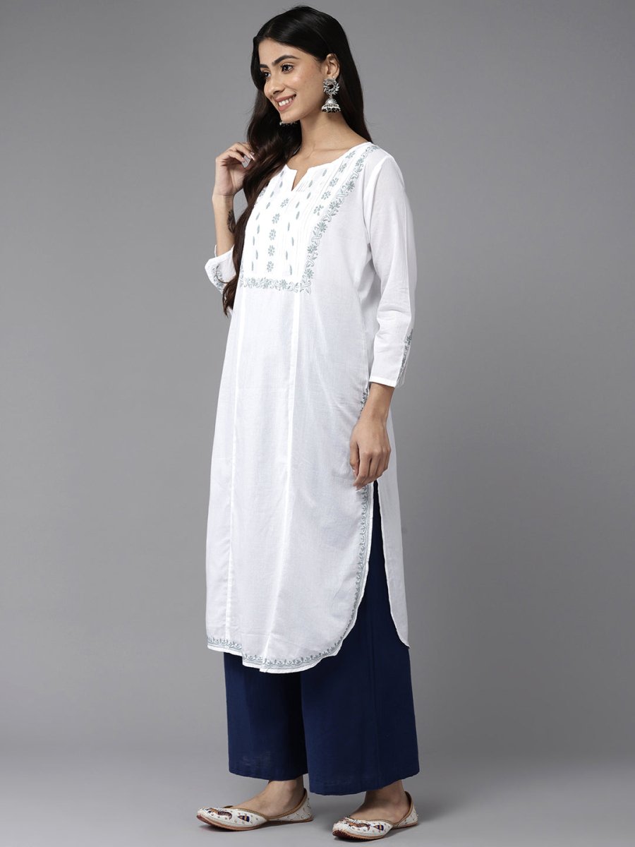 ADA Ethnic Motifs Embroidered Chikankari Cotton Kurta
