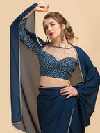 Sangria Satin Saree With Beads & Stones Embellished Border - Distacart