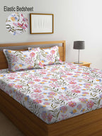 KLOTTHE Floral 300 TC Fitted Super King Bedsheet with 2 Pillow Covers