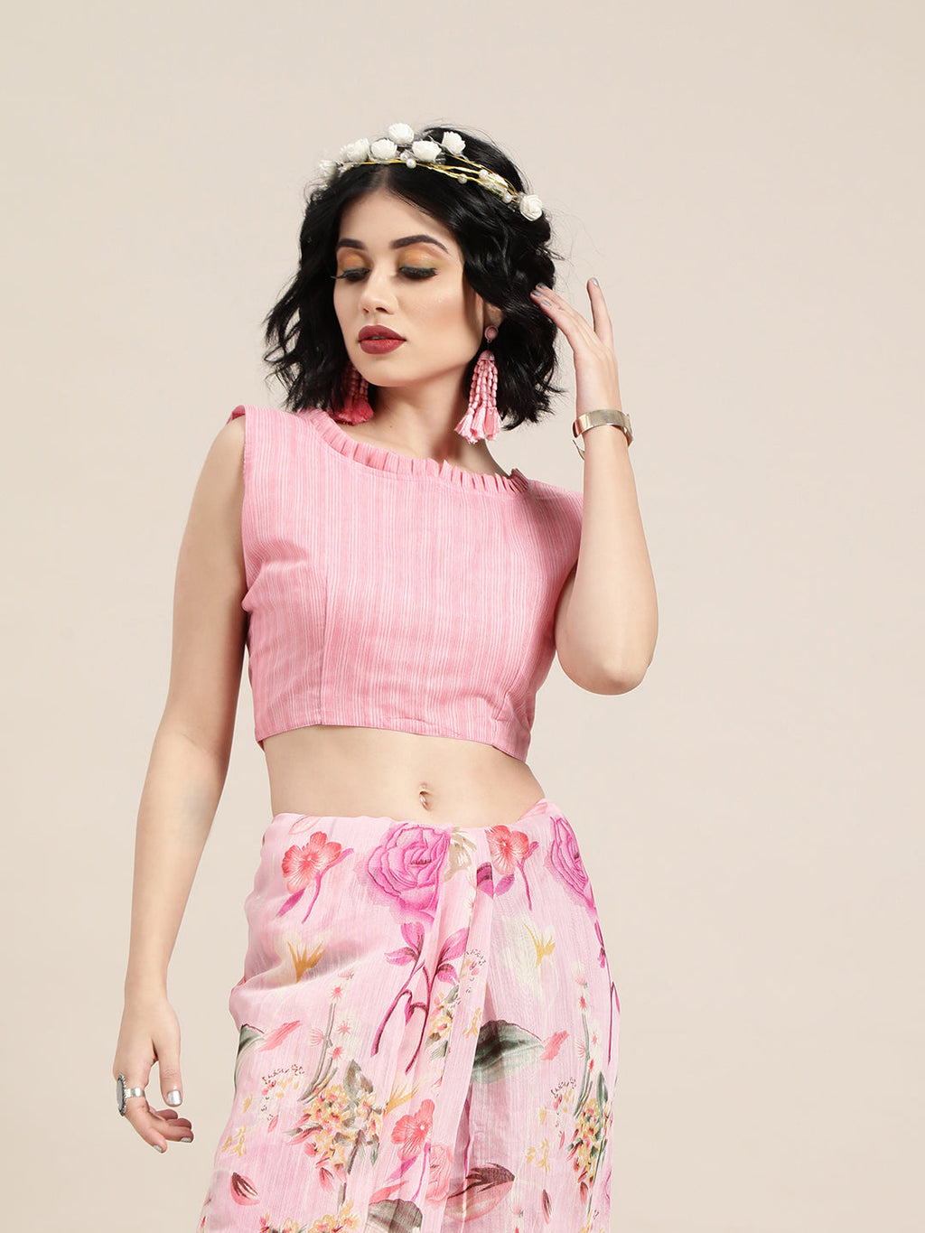 Saree Mall Pink Printed Saree - Distacart